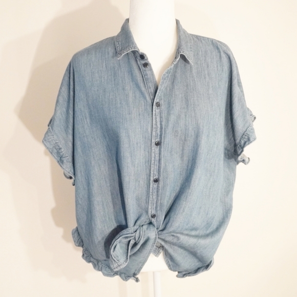 MADEWELL Oversized Side Ruffle Chambray Top/Blouse - Picture 2 of 7